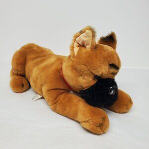Vintage Hermann Teddy Plush Boxer Dog Stuffed Animal 15" Red Collar Brown Black